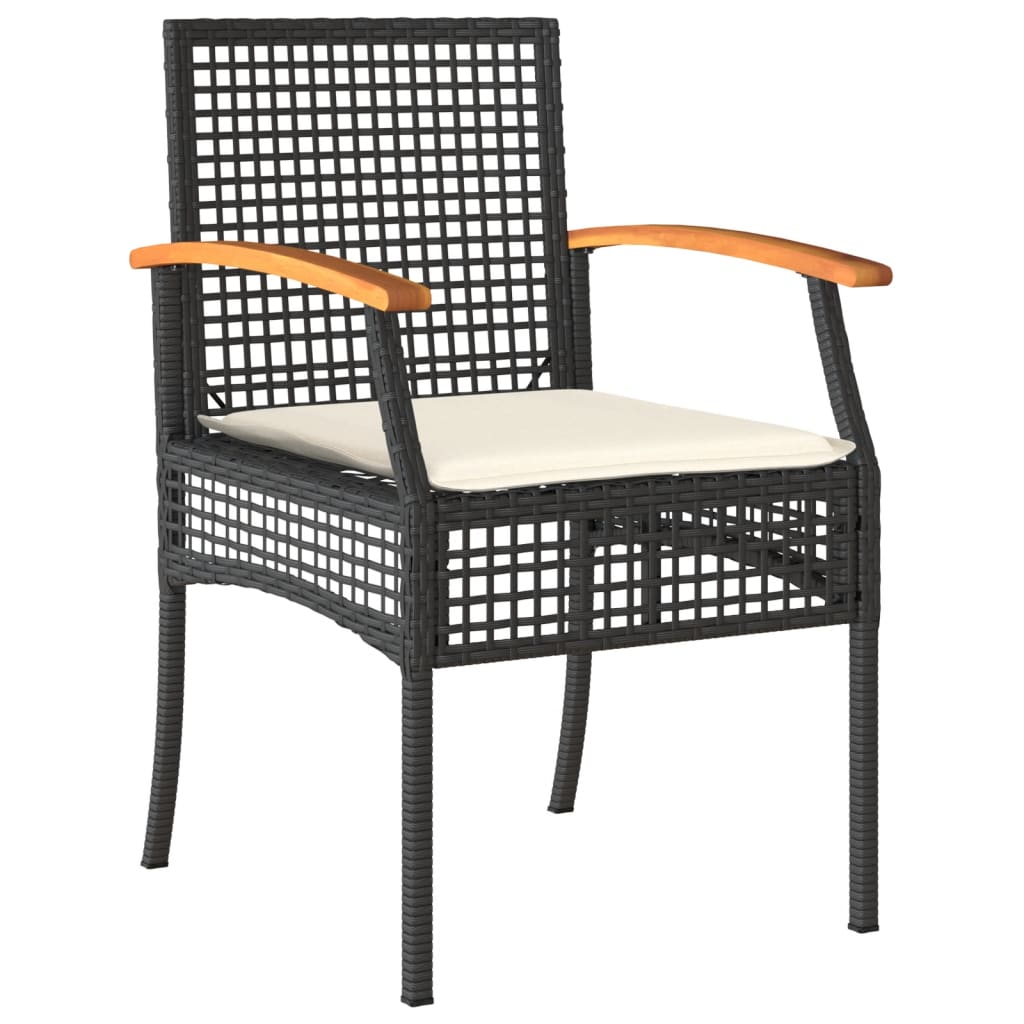 Patio Chairs With Cushions 2 Pcs Black Poly Rattan Acacia Wood