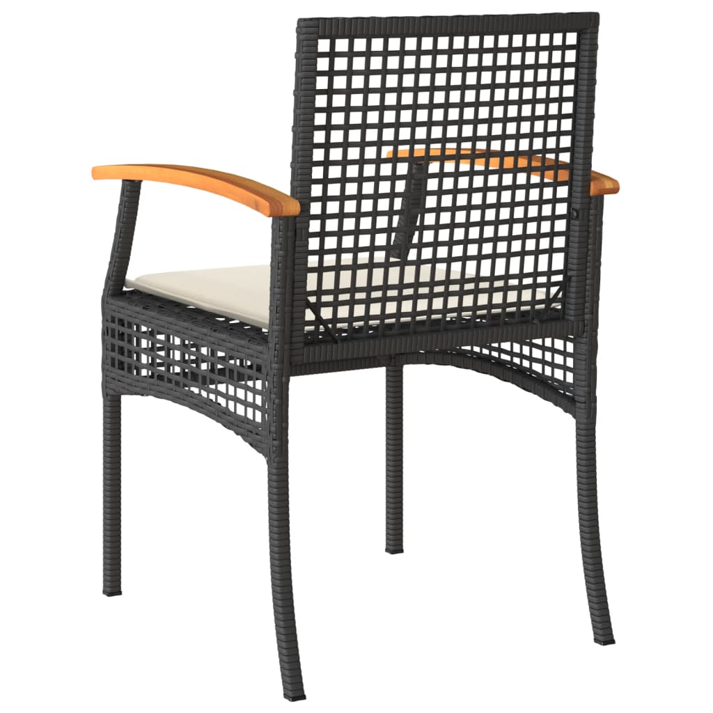 Patio Chairs With Cushions 2 Pcs Black Poly Rattan Acacia Wood