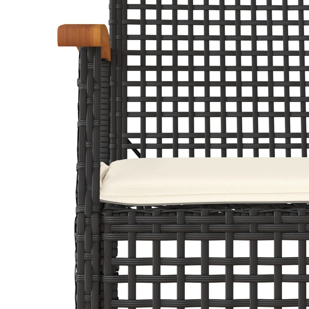 Patio Chairs With Cushions 2 Pcs Black Poly Rattan Acacia Wood