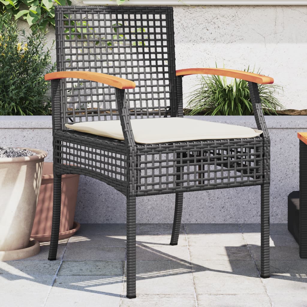 Patio Chairs With Cushions 2 Pcs Black Poly Rattan Acacia Wood