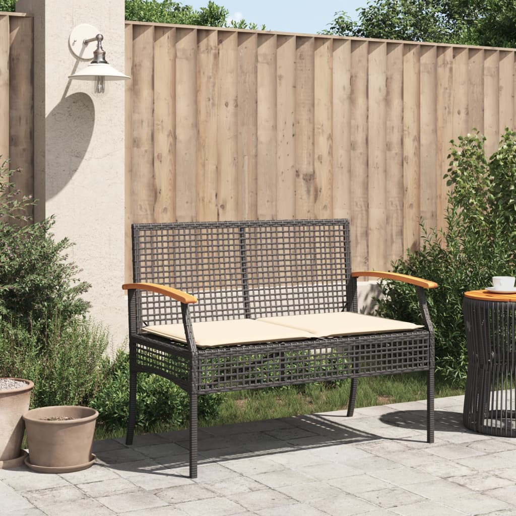 Patio Bench With Cushion Poly Rattan Acacia Wood