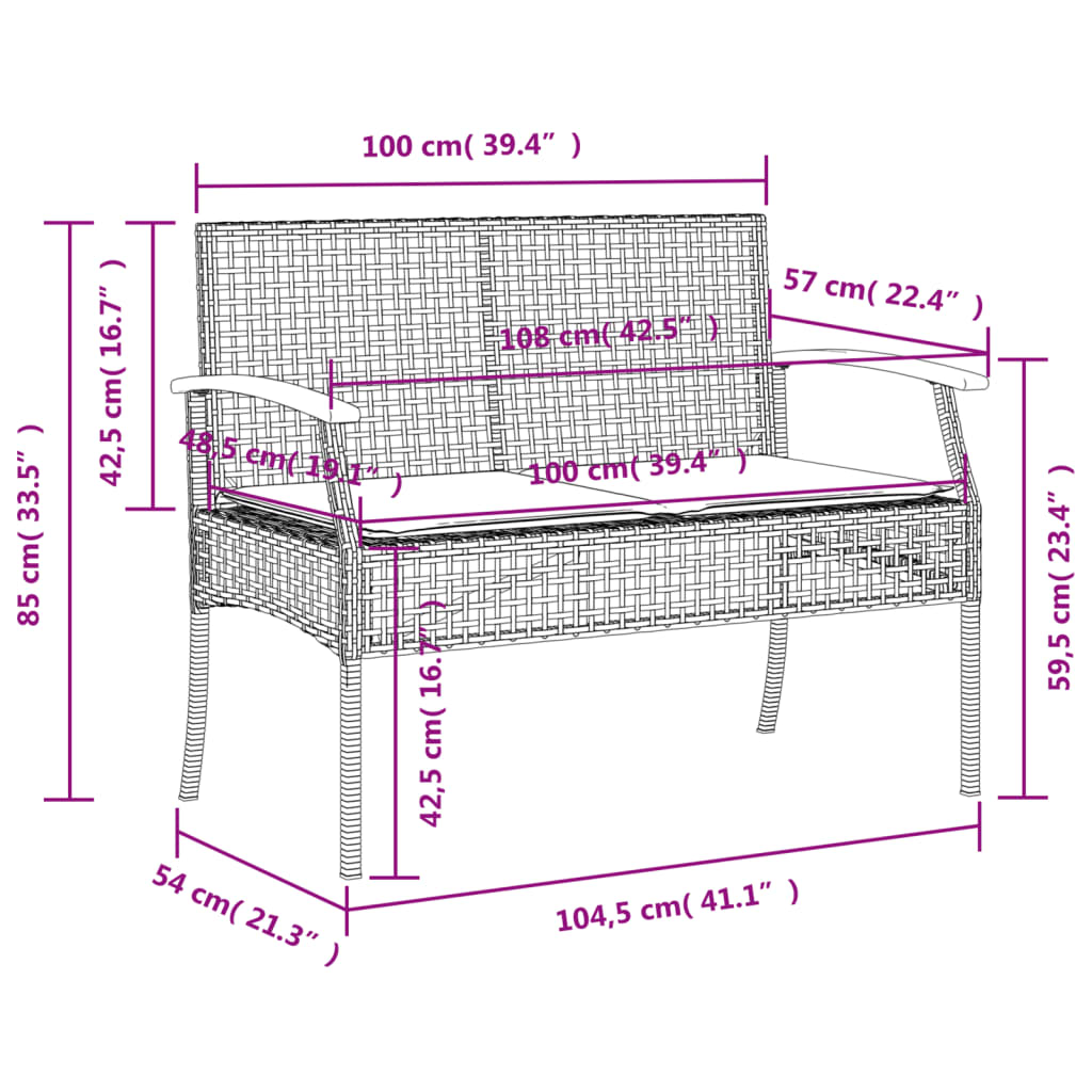 Patio Bench With Cushion Poly Rattan Acacia Wood