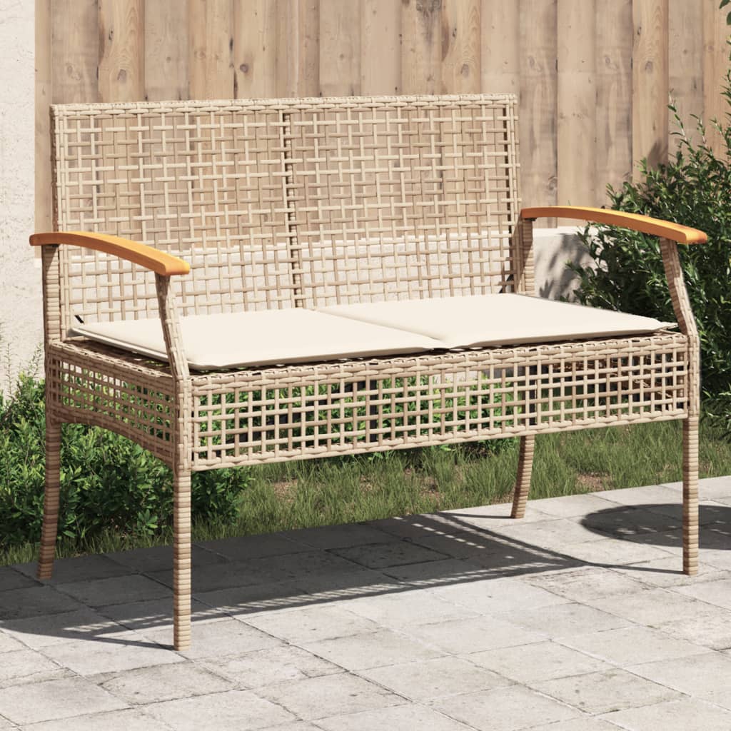 Patio Bench With Cushion Poly Rattan Acacia Wood