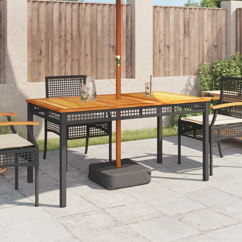 Patio Table Black Poly Rattan Acacia Wood