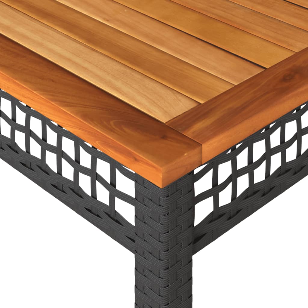 Patio Table Black Poly Rattan Acacia Wood