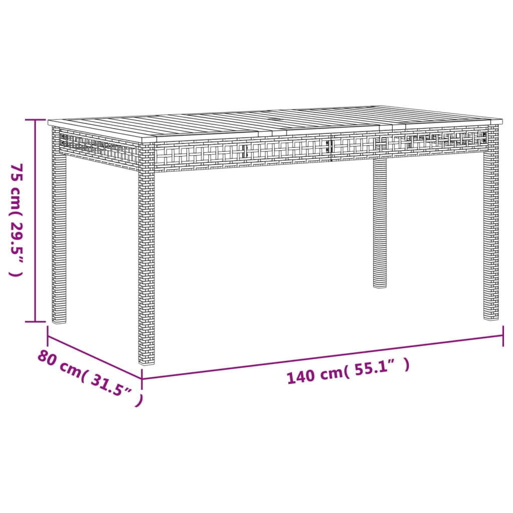 Patio Table Black Poly Rattan Acacia Wood