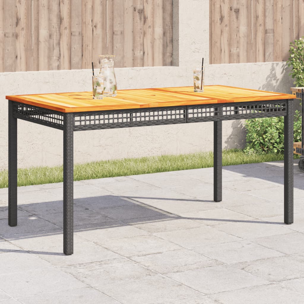 Patio Table Black Poly Rattan Acacia Wood