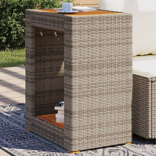 Patio Side Table With Wooden Top Poly Rattan