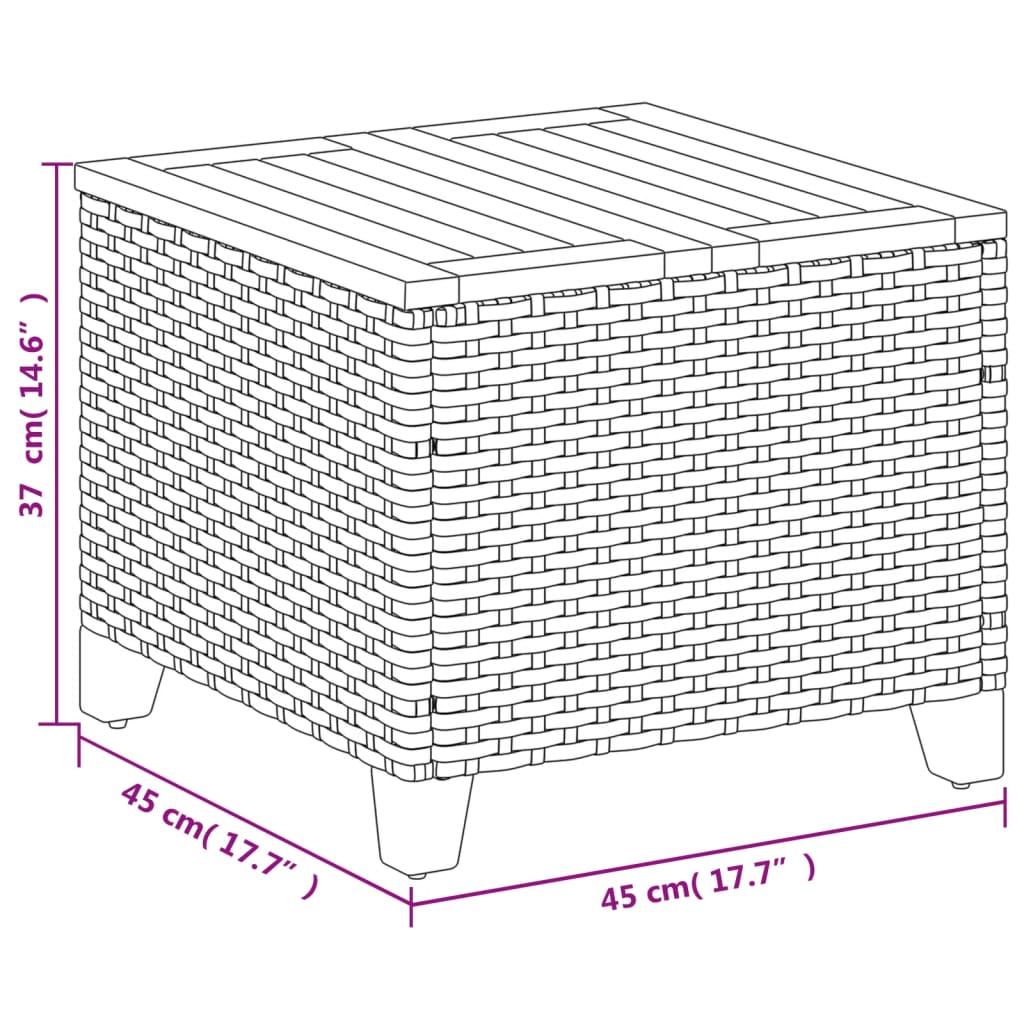 Patio Table 17.7&quot;X17.7&quot;X14.6&quot; Poly Rattan Acacia Wood