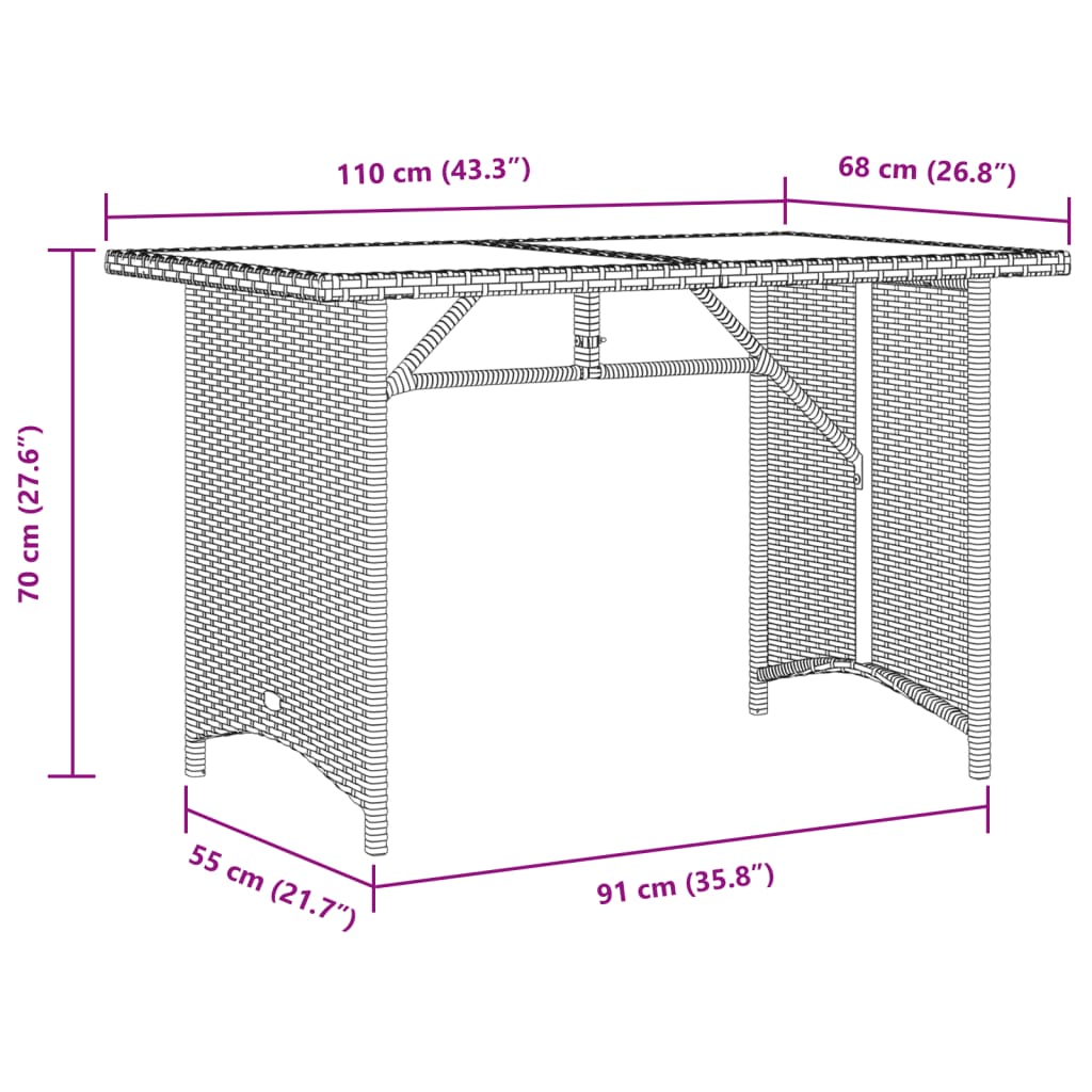 Patio Table With Top 43.3&quot;X26.8&quot;X27.6&quot; Poly Rattan