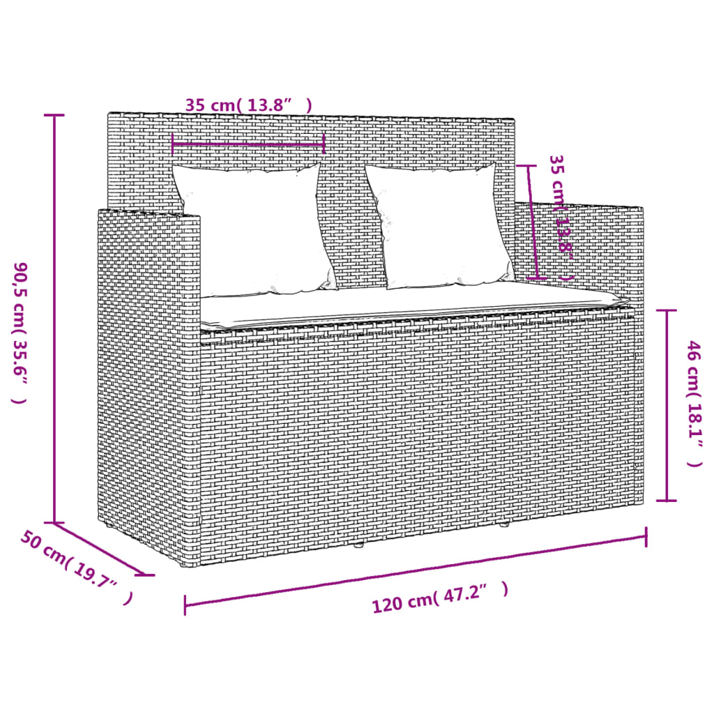 Patio Bench With Cushions Poly Rattan