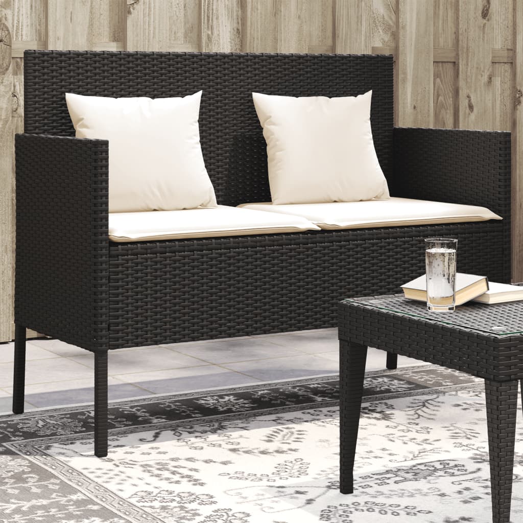 Patio Bench With Cushions Beige Poly Rattan