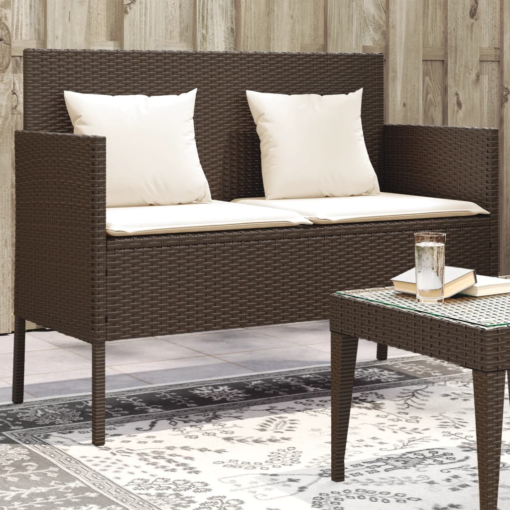 Patio Bench With Cushions Beige Poly Rattan