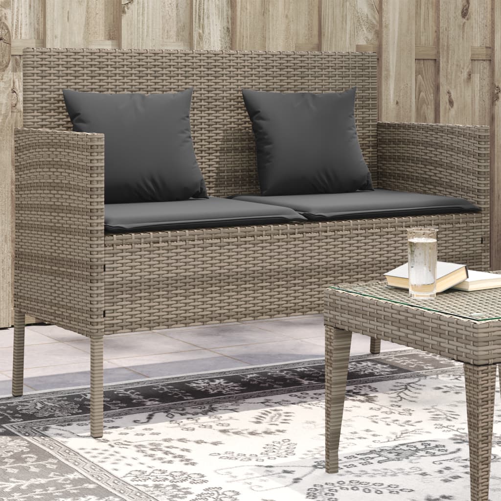 Patio Bench With Cushions Beige Poly Rattan