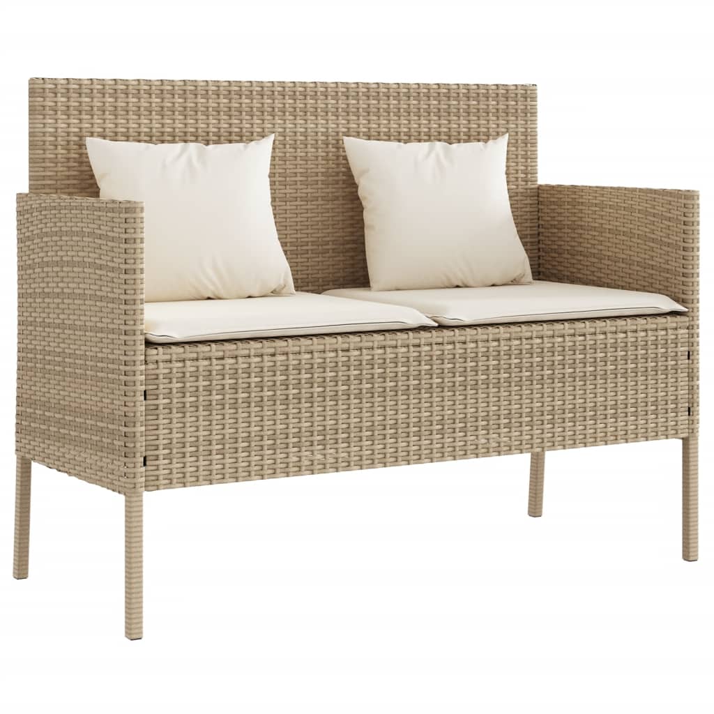 Patio Bench With Cushions Beige Poly Rattan