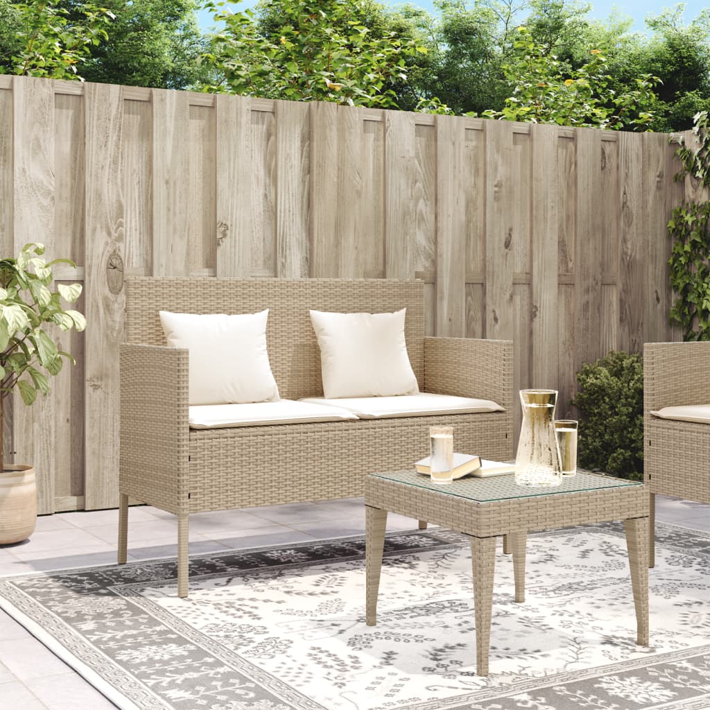 Patio Bench With Cushions Beige Poly Rattan