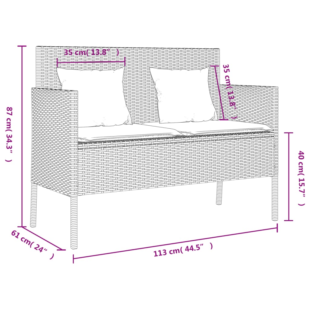 Patio Bench With Cushions Beige Poly Rattan