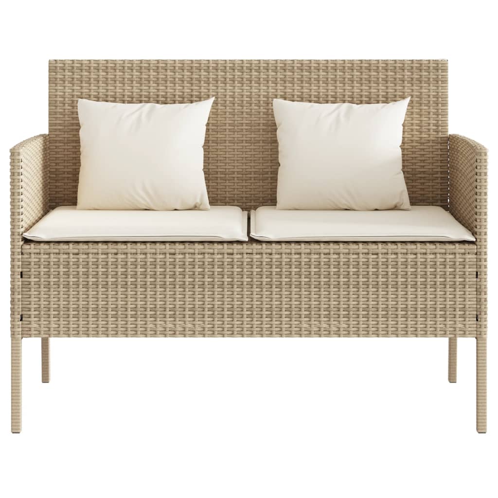 Patio Bench With Cushions Beige Poly Rattan