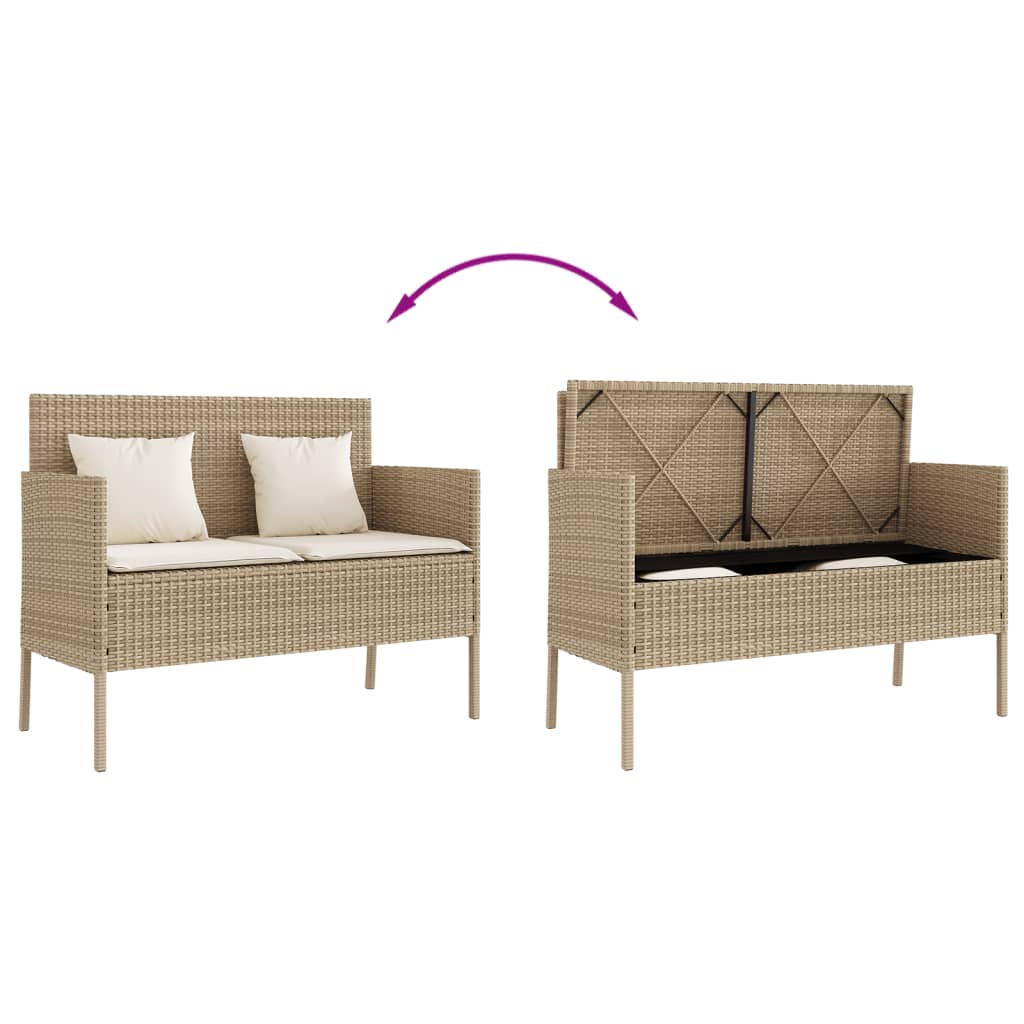 Patio Bench With Cushions Beige Poly Rattan