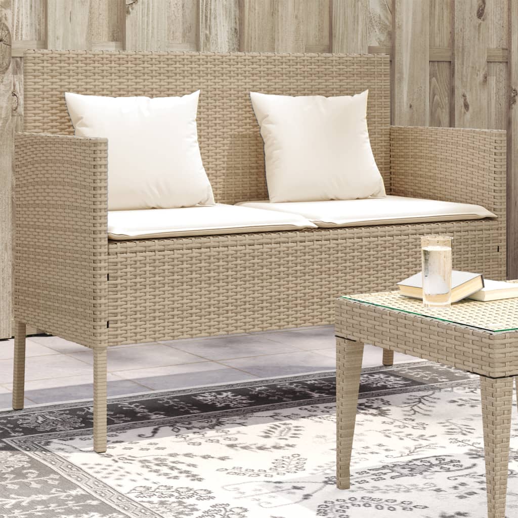 Patio Bench With Cushions Beige Poly Rattan