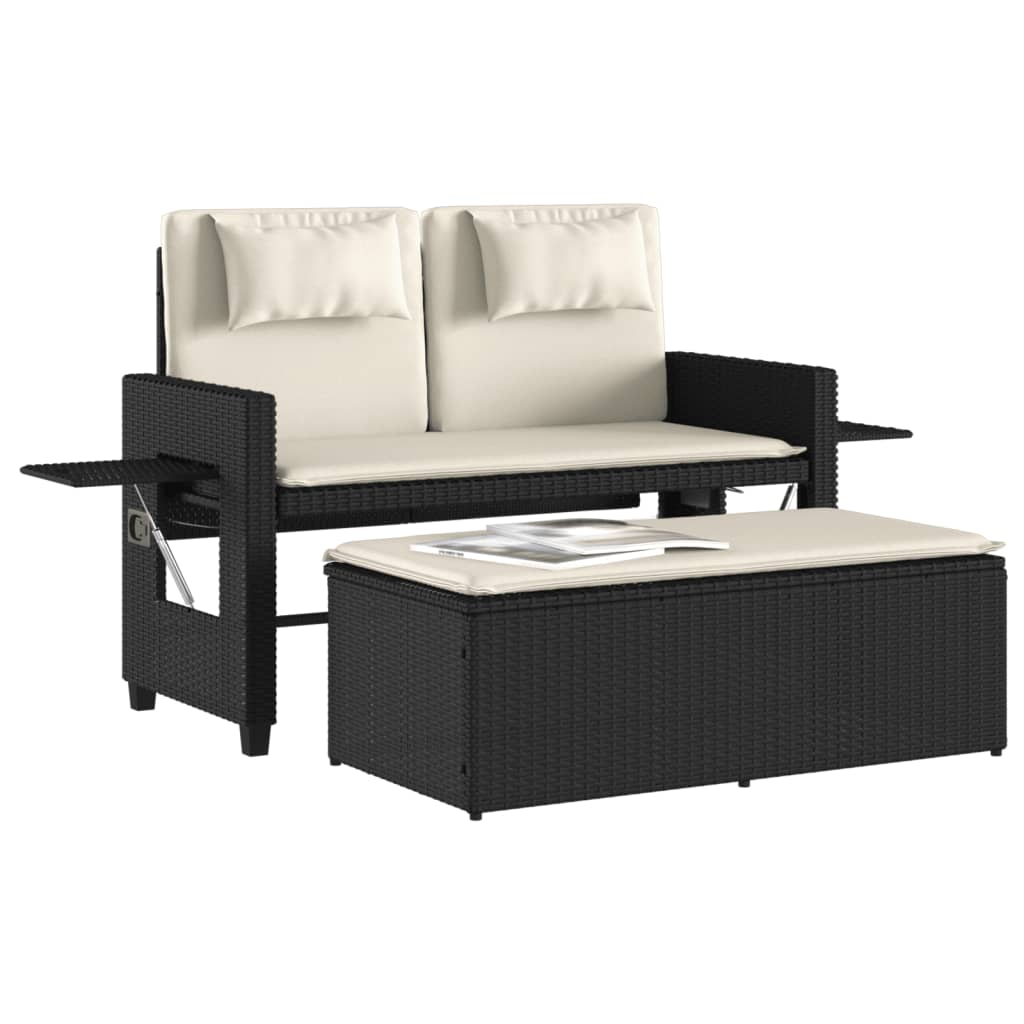 Reclining Patio Bench With Cushions Black Poly Rattan