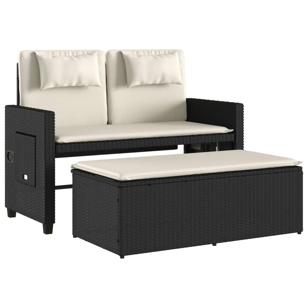 Reclining Patio Bench With Cushions Black Poly Rattan