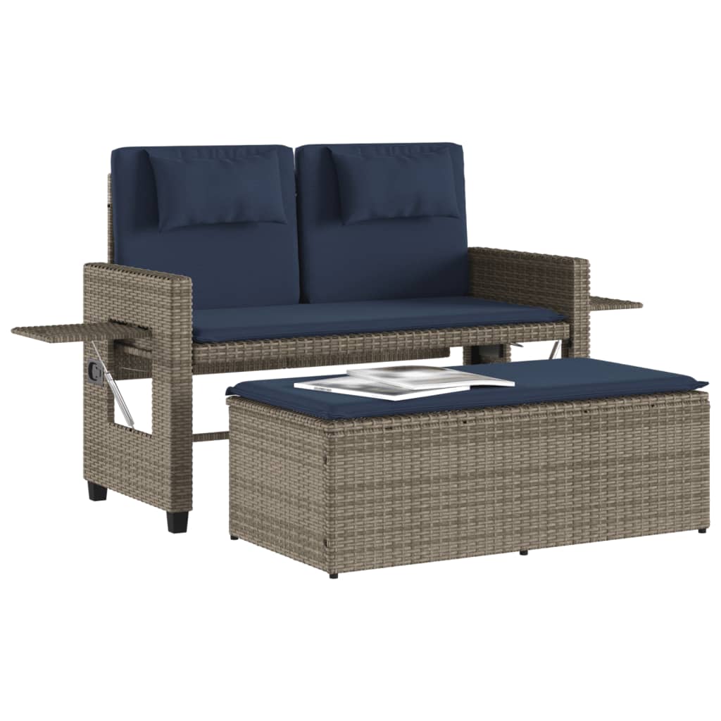 Reclining Patio Bench With Cushions Poly Rattan