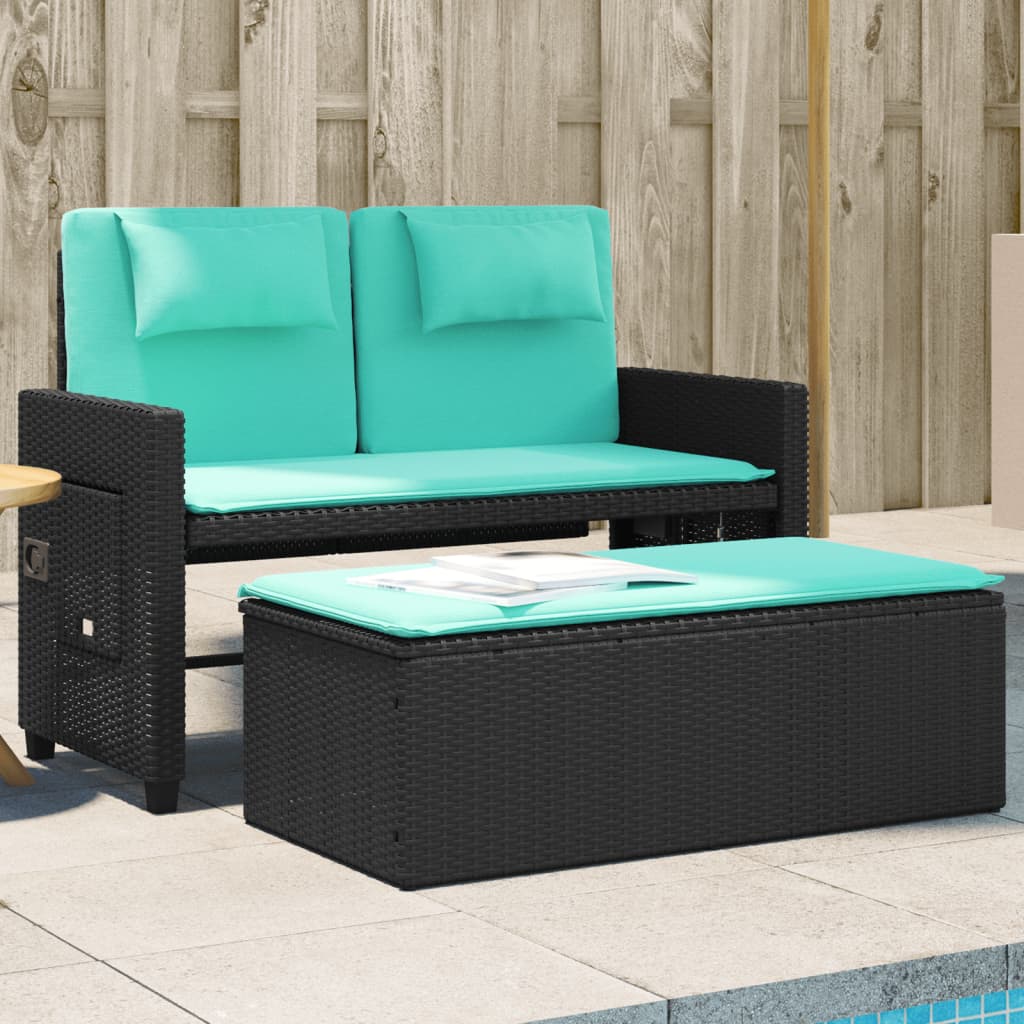 Reclining Patio Bench With Cushions Poly Rattan