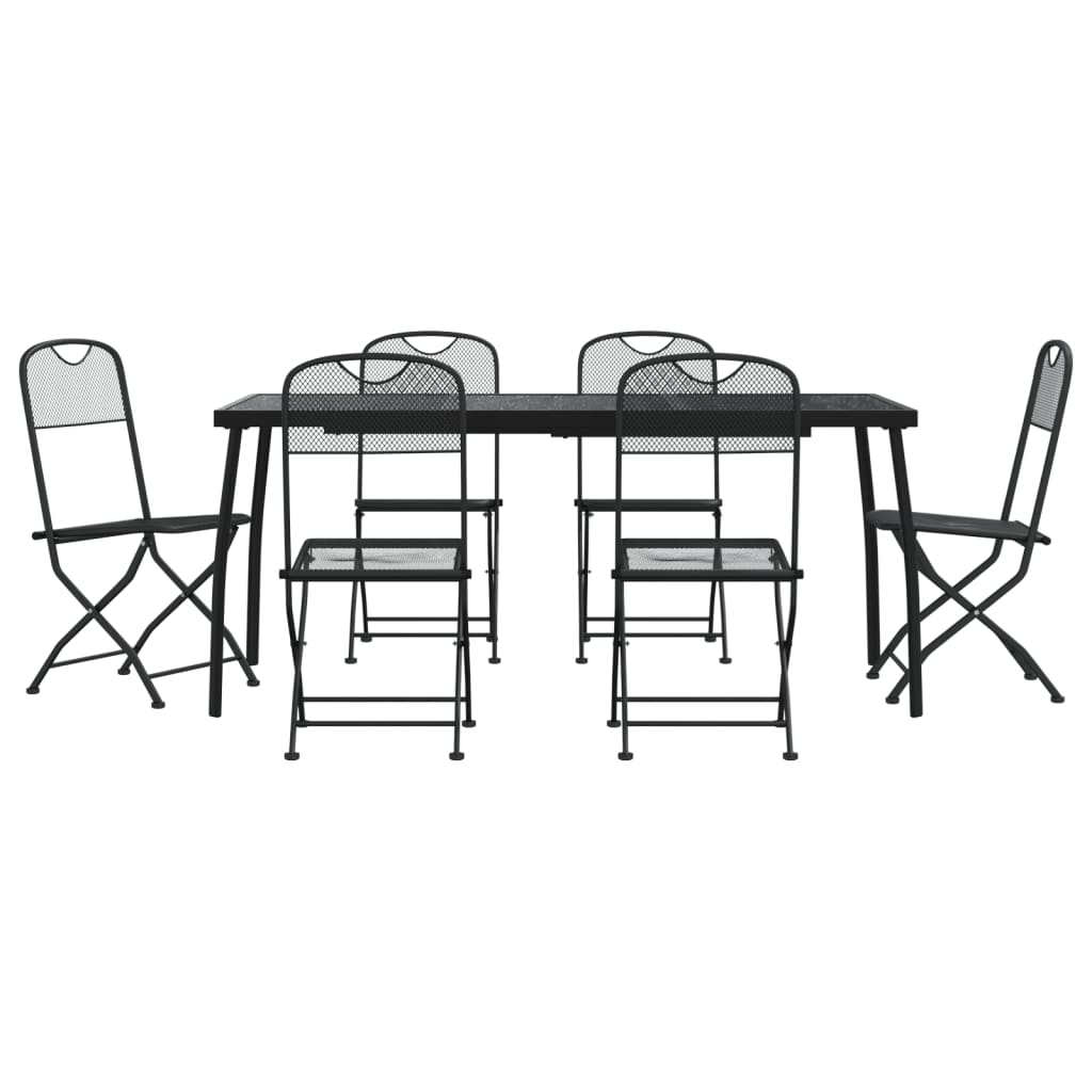 7 Piece Patio Dining Set Anthracite Metal Mesh