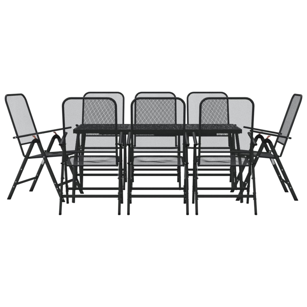 9 Piece Patio Dining Set Anthracite Metal Mesh