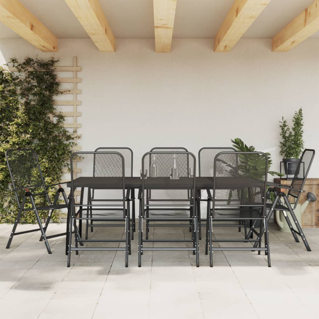 9 Piece Patio Dining Set Anthracite Metal Mesh