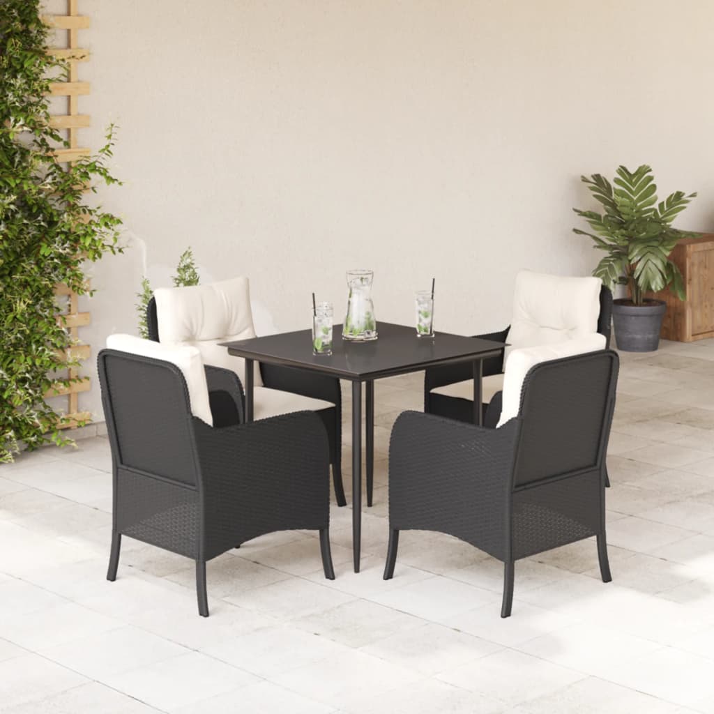 3 Piece Patio Dining Set With Cushions Black Poly Rattan