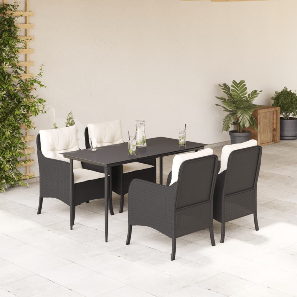 3 Piece Patio Dining Set With Cushions Black Poly Rattan