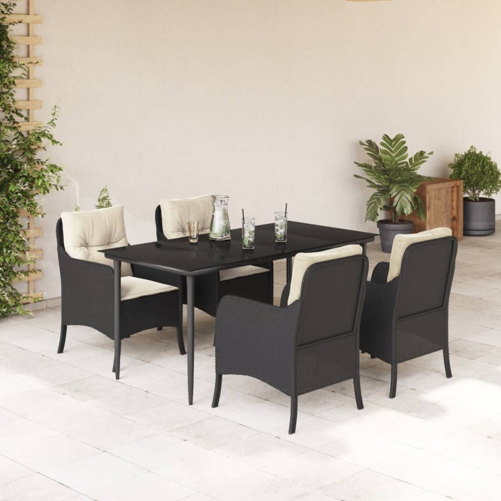 3 Piece Patio Dining Set With Cushions Black Poly Rattan