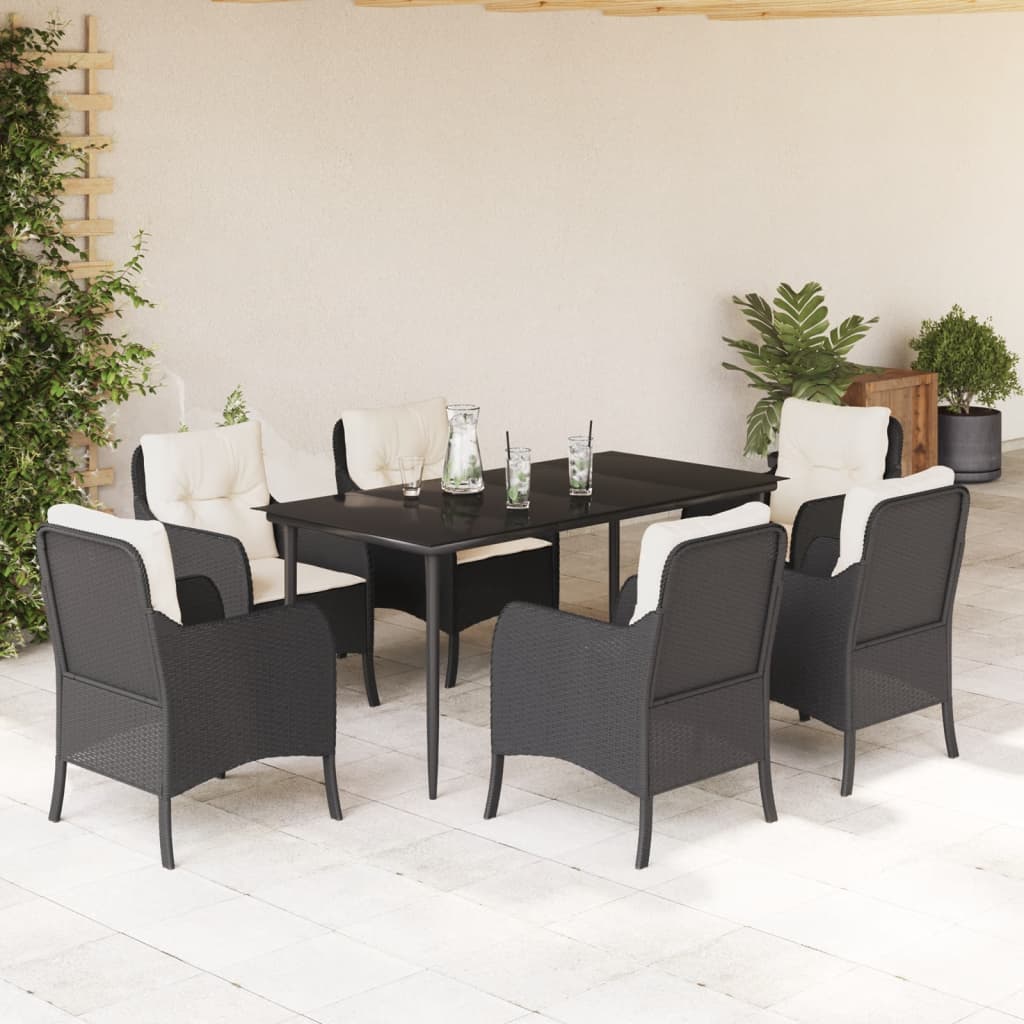 3 Piece Patio Dining Set With Cushions Black Poly Rattan