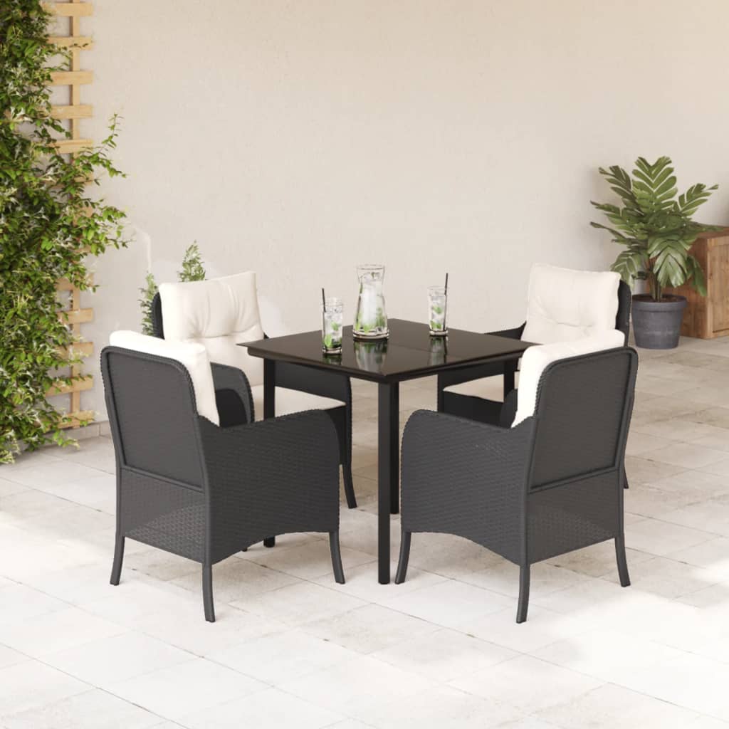 3 Piece Patio Dining Set With Cushions Black Poly Rattan