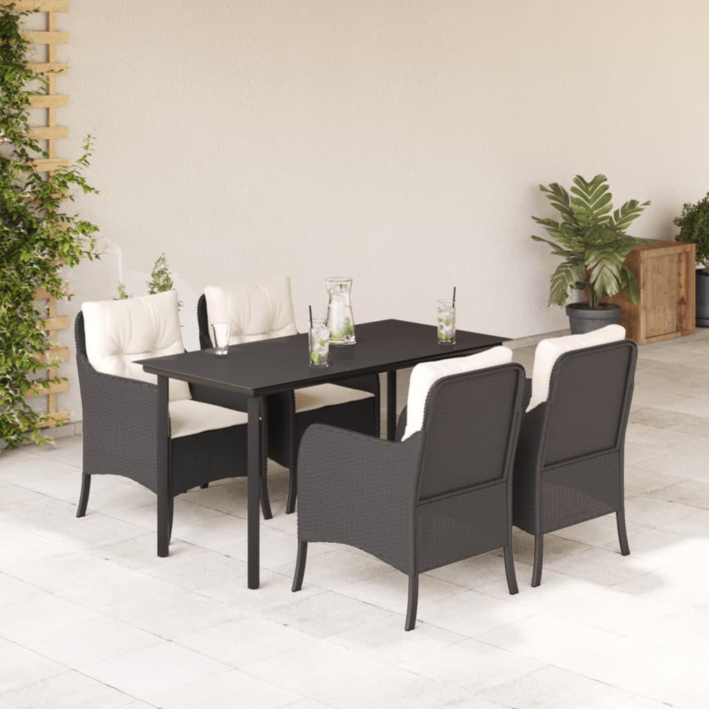 3 Piece Patio Dining Set With Cushions Black Poly Rattan