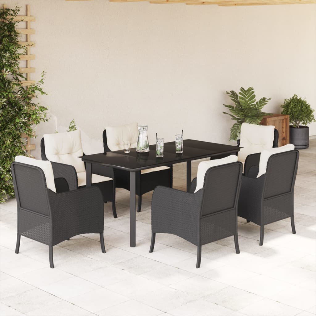 3 Piece Patio Dining Set With Cushions Black Poly Rattan