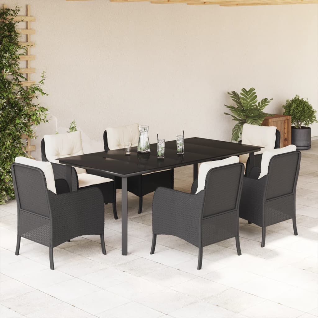 3 Piece Patio Dining Set With Cushions Black Poly Rattan