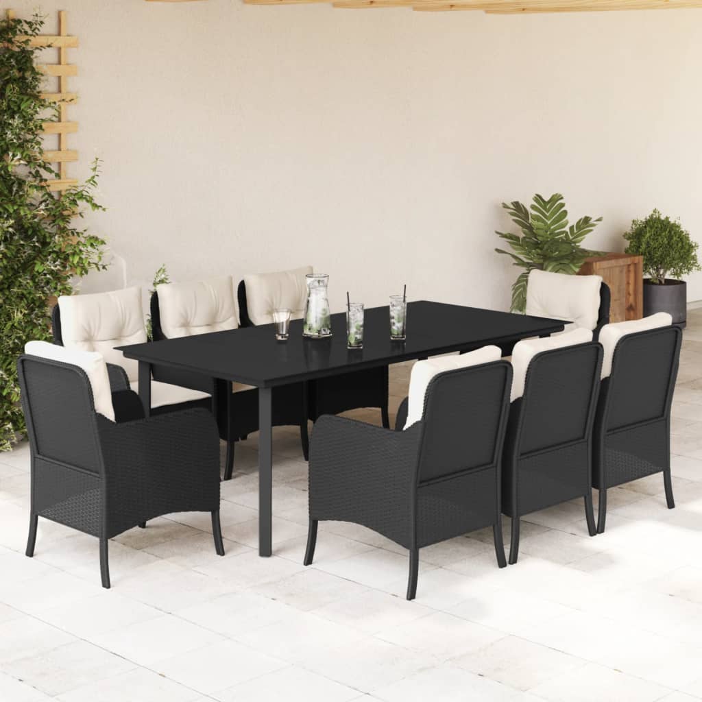 3 Piece Patio Dining Set With Cushions Black Poly Rattan