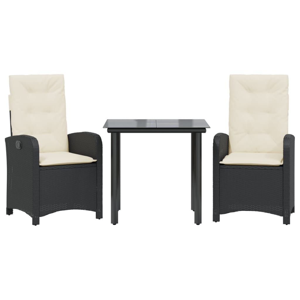 3 Piece Patio Dining Set With Cushions Black Poly Rattan