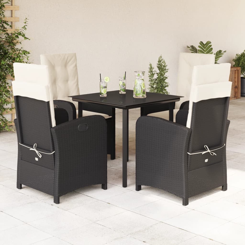 3 Piece Patio Dining Set With Cushions Black Poly Rattan