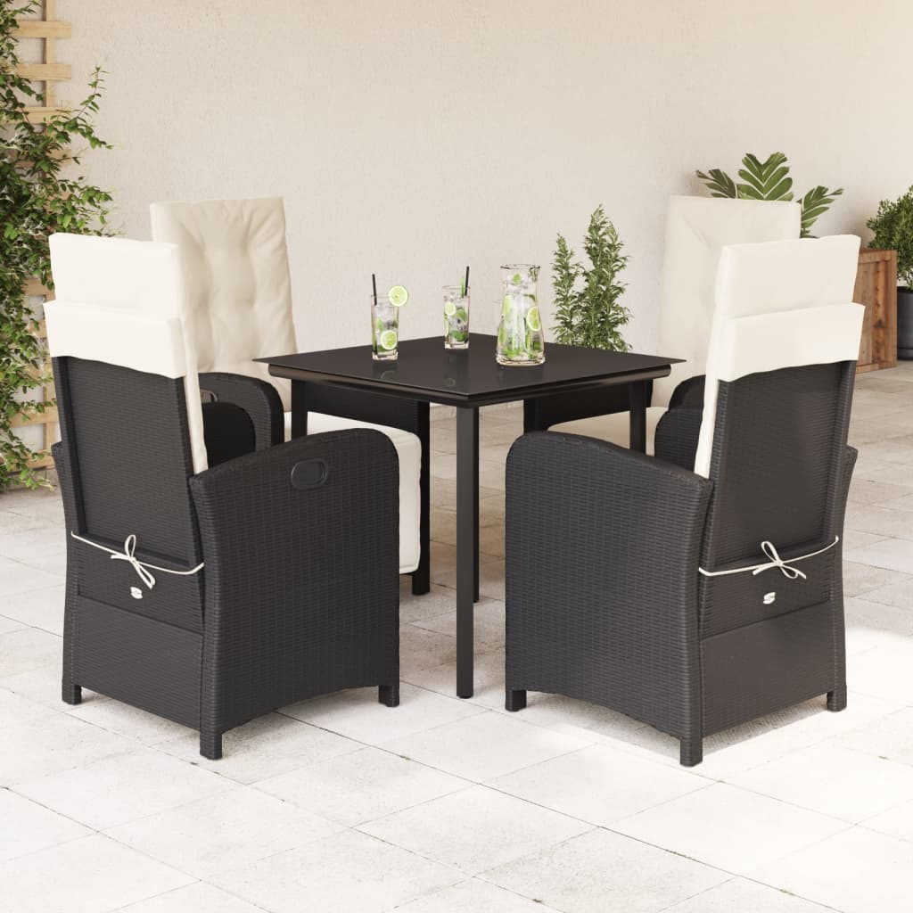 3 Piece Patio Dining Set With Cushions Black Poly Rattan