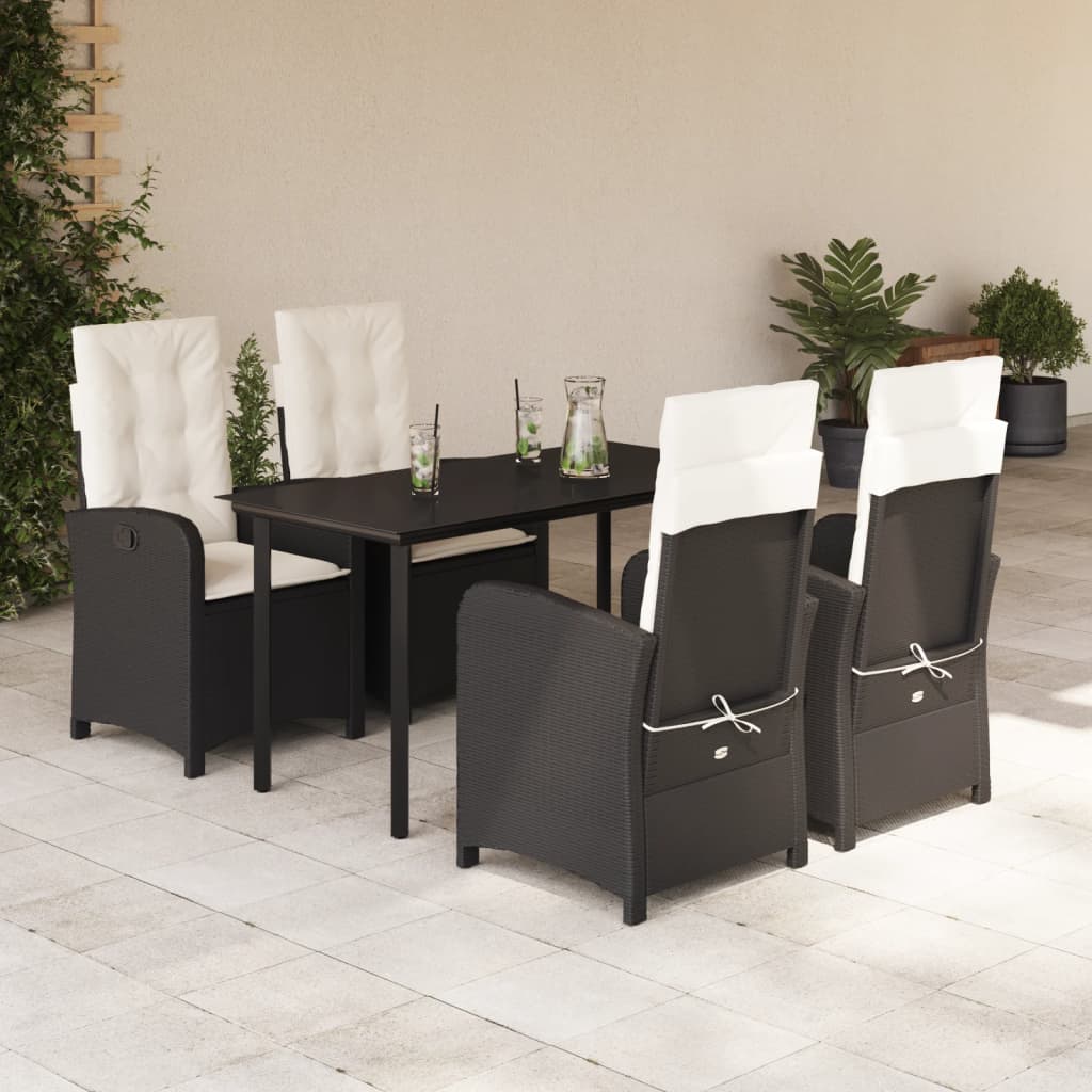 3 Piece Patio Dining Set With Cushions Black Poly Rattan