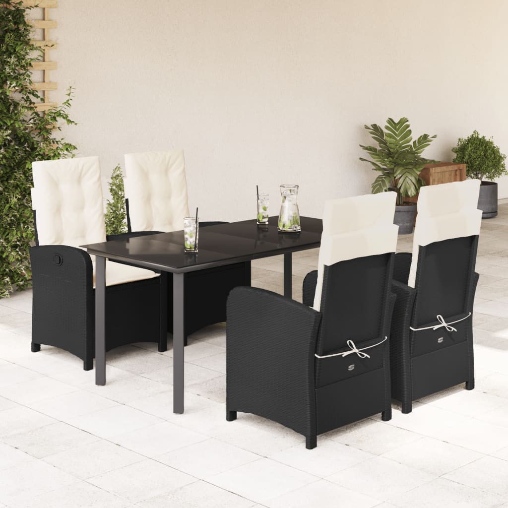 3 Piece Patio Dining Set With Cushions Black Poly Rattan