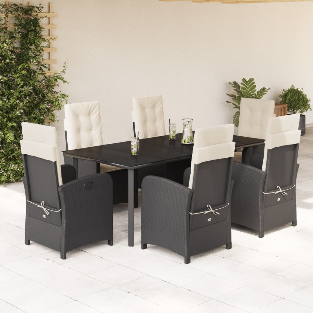 3 Piece Patio Dining Set With Cushions Black Poly Rattan