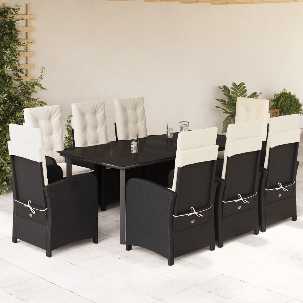 3 Piece Patio Dining Set With Cushions Black Poly Rattan