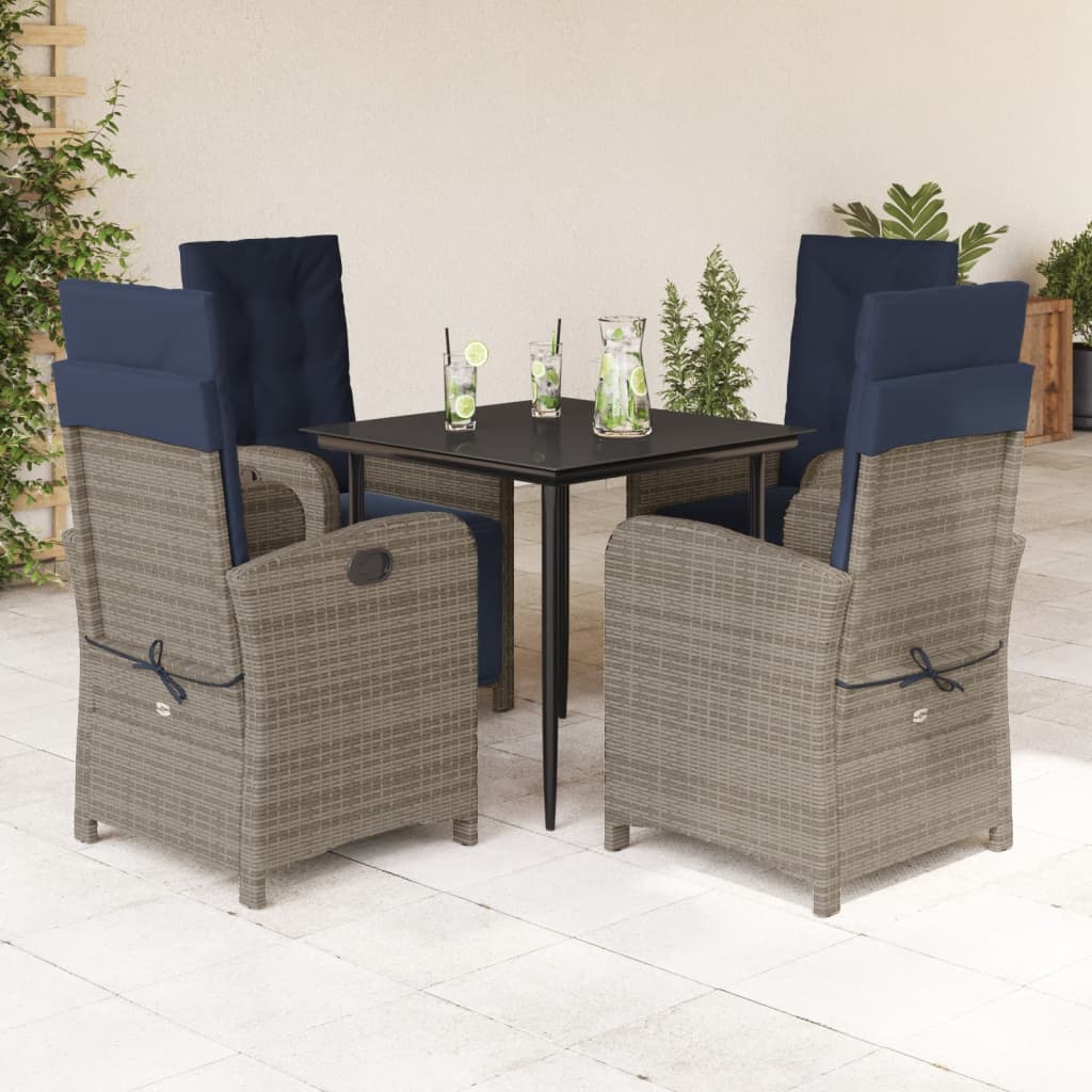 5 Piece Patio Dining Set With Cushions Gray Poly Rattan