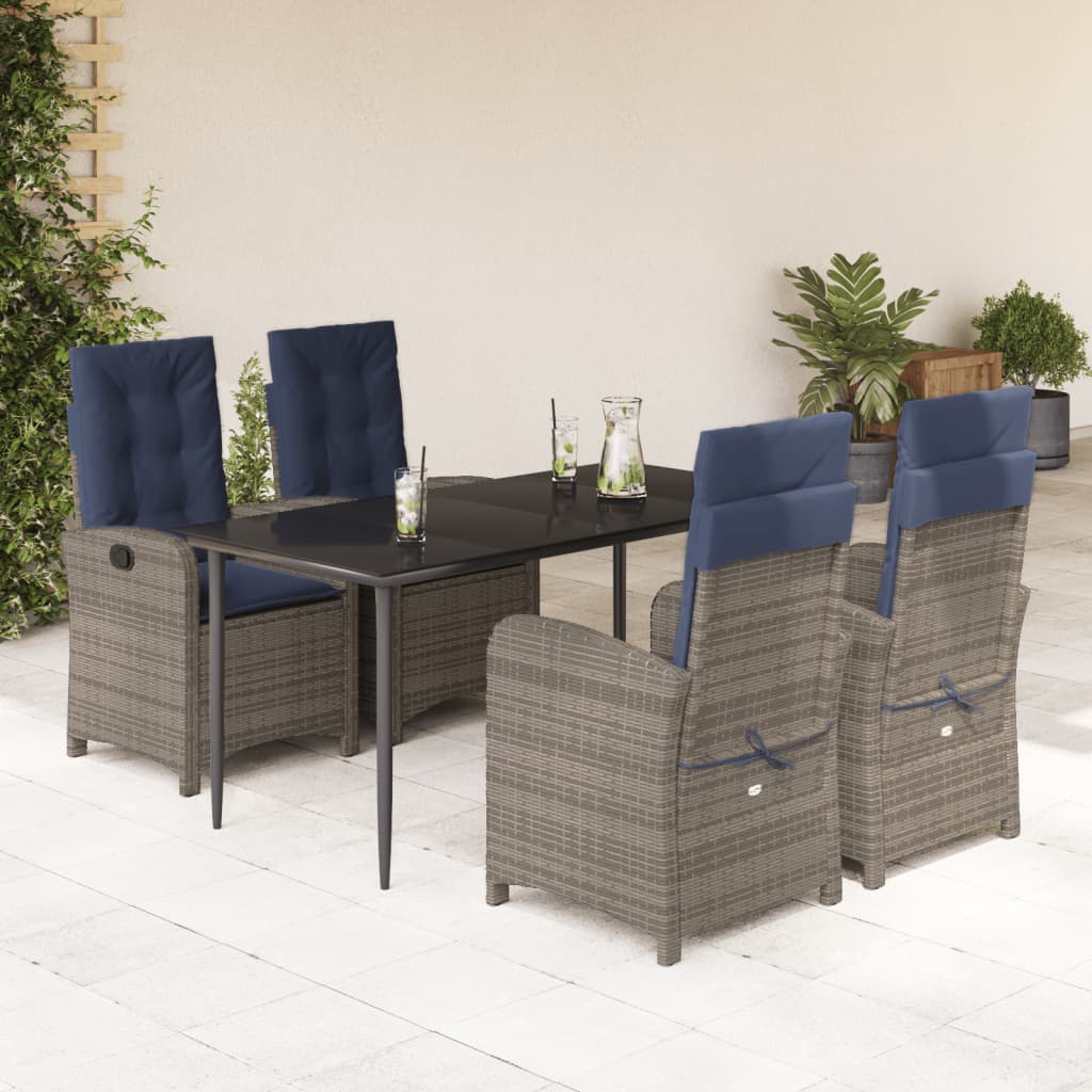 5 Piece Patio Dining Set With Cushions Gray Poly Rattan