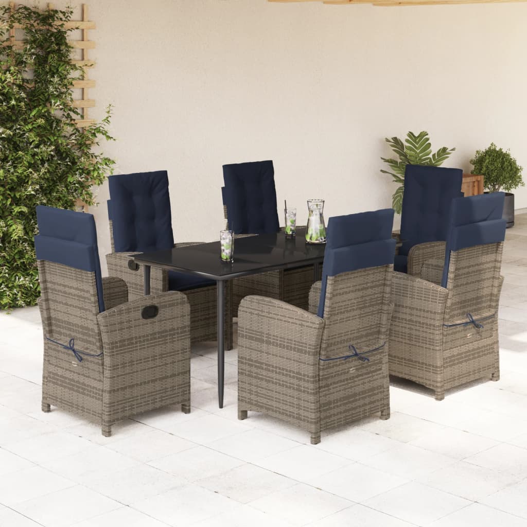 3 Piece Patio Dining Set With Cushions Gray Poly Rattan